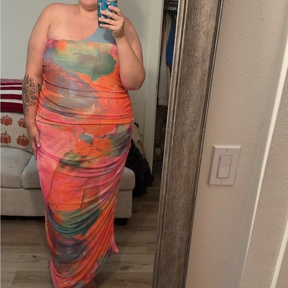 Multicolor Strapless Maxi Dress